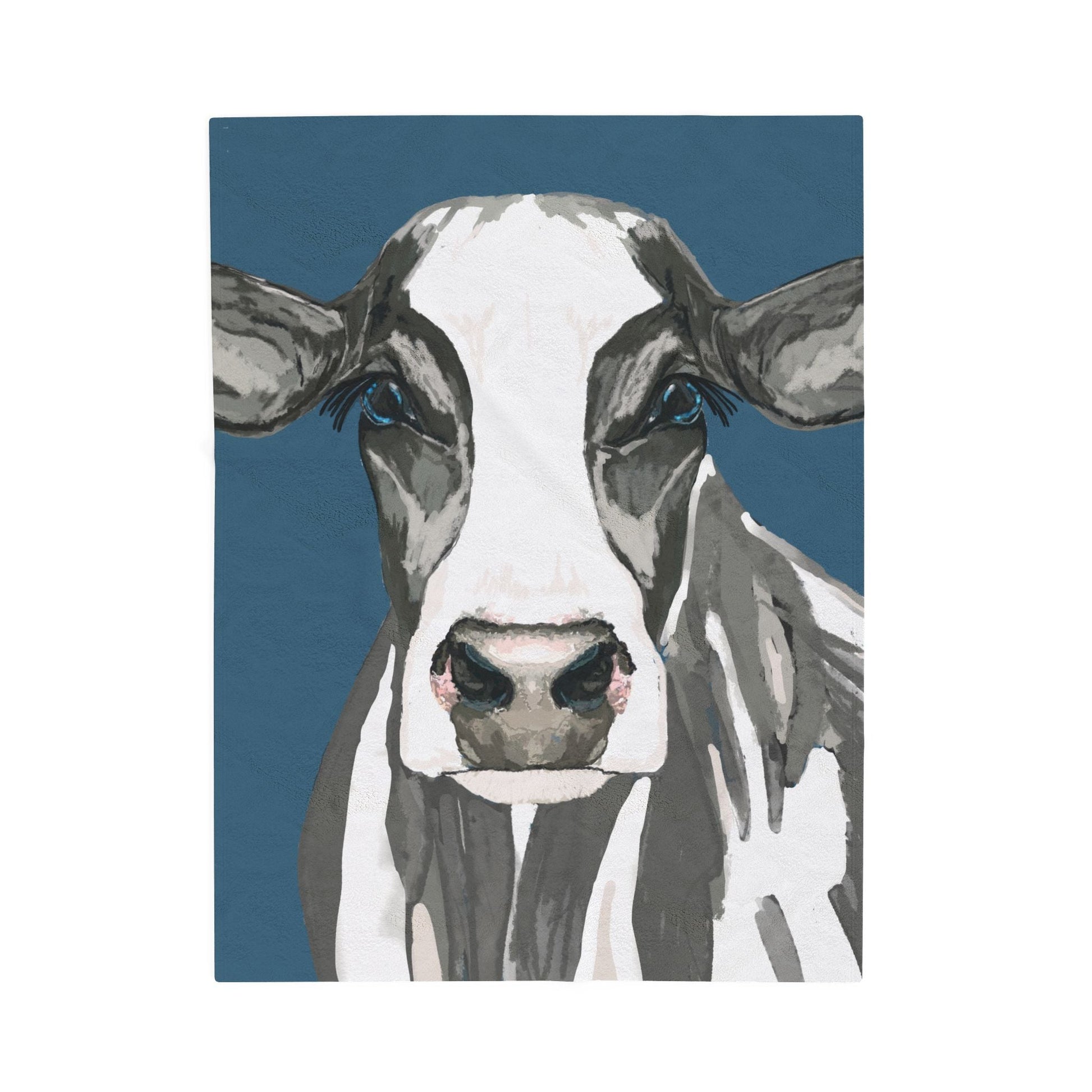Farmhouse Cow Velveteen Plush Blanket - Home Decor & Gift Giving - Blue Cava