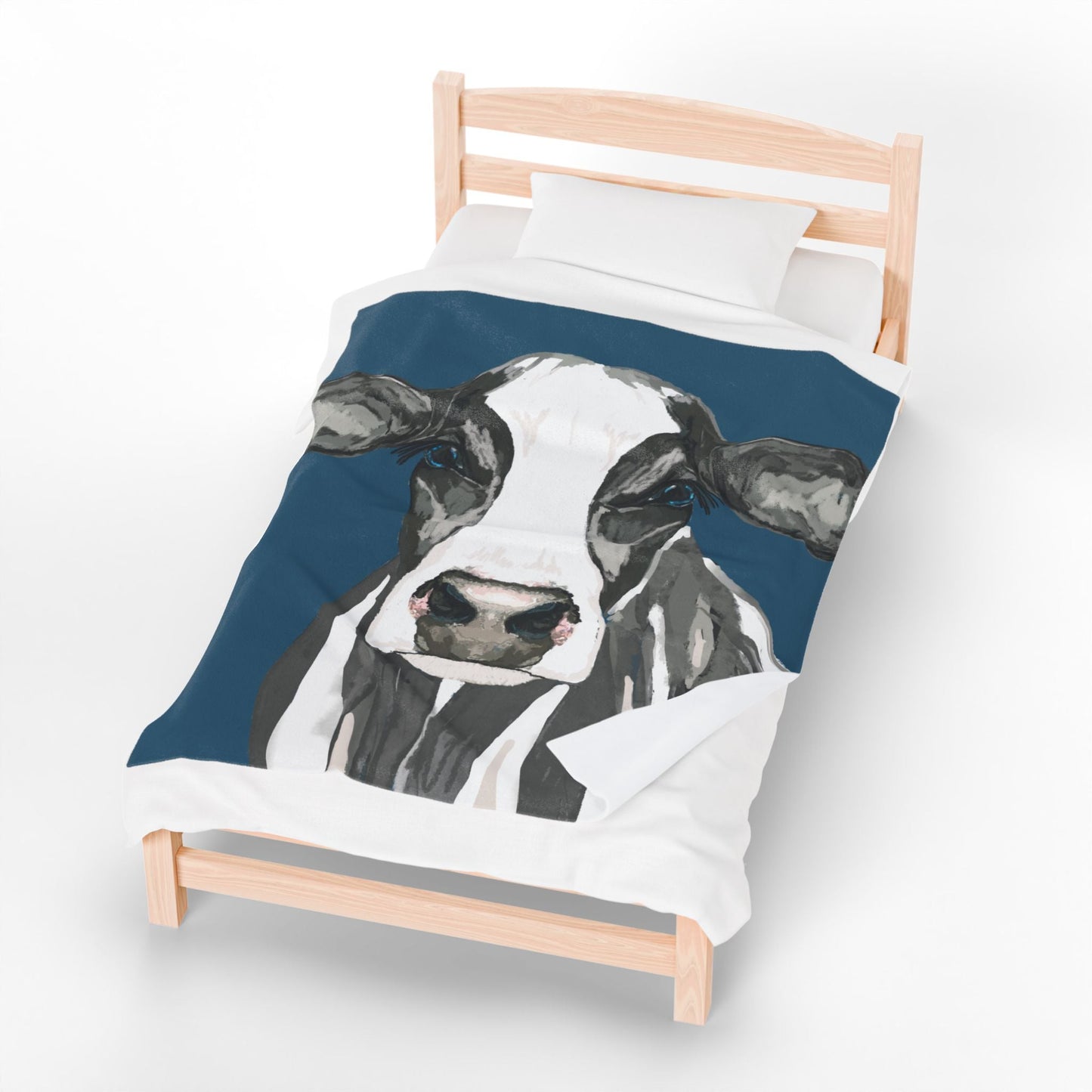 Farmhouse Cow Velveteen Plush Blanket - Home Decor & Gift Giving - Blue Cava