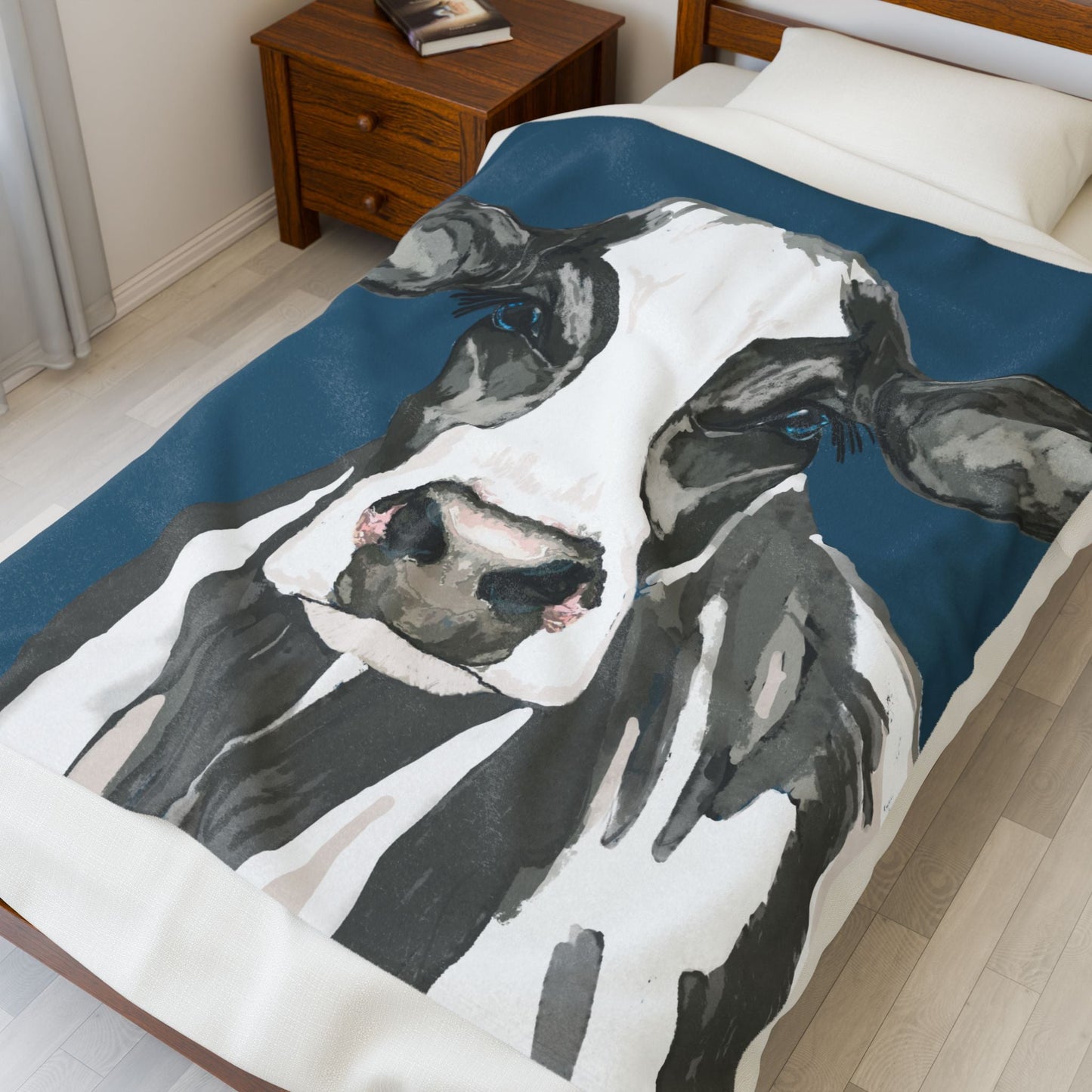 Farmhouse Cow Velveteen Plush Blanket - Home Decor & Gift Giving - Blue Cava