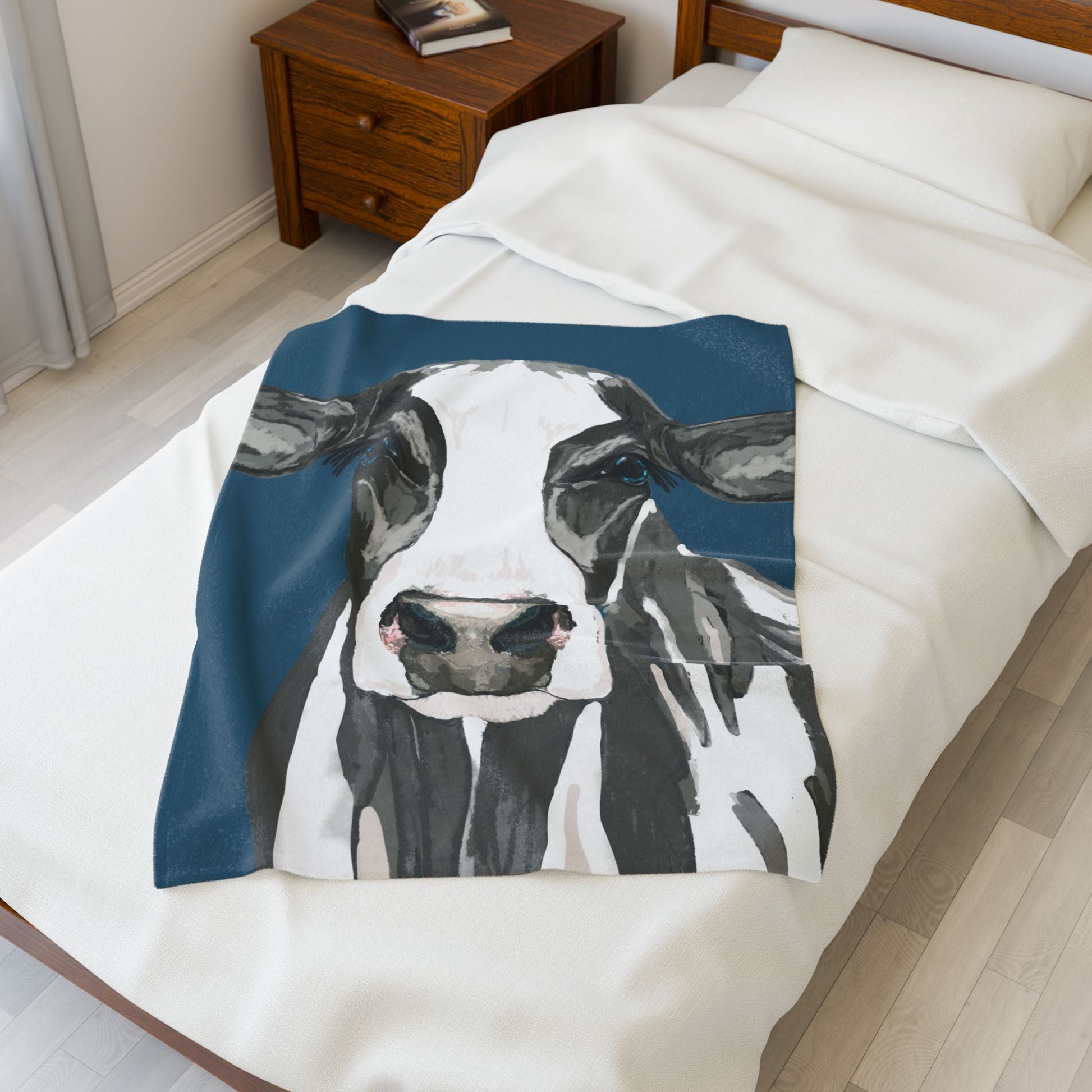 Farmhouse Cow Velveteen Plush Blanket - Home Decor & Gift Giving - Blue Cava