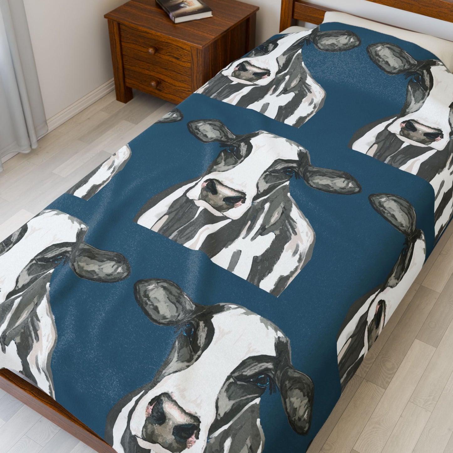 Farmhouse Cow Velveteen Plush Blanket - Home Decor & Gift Giving - Blue Cava