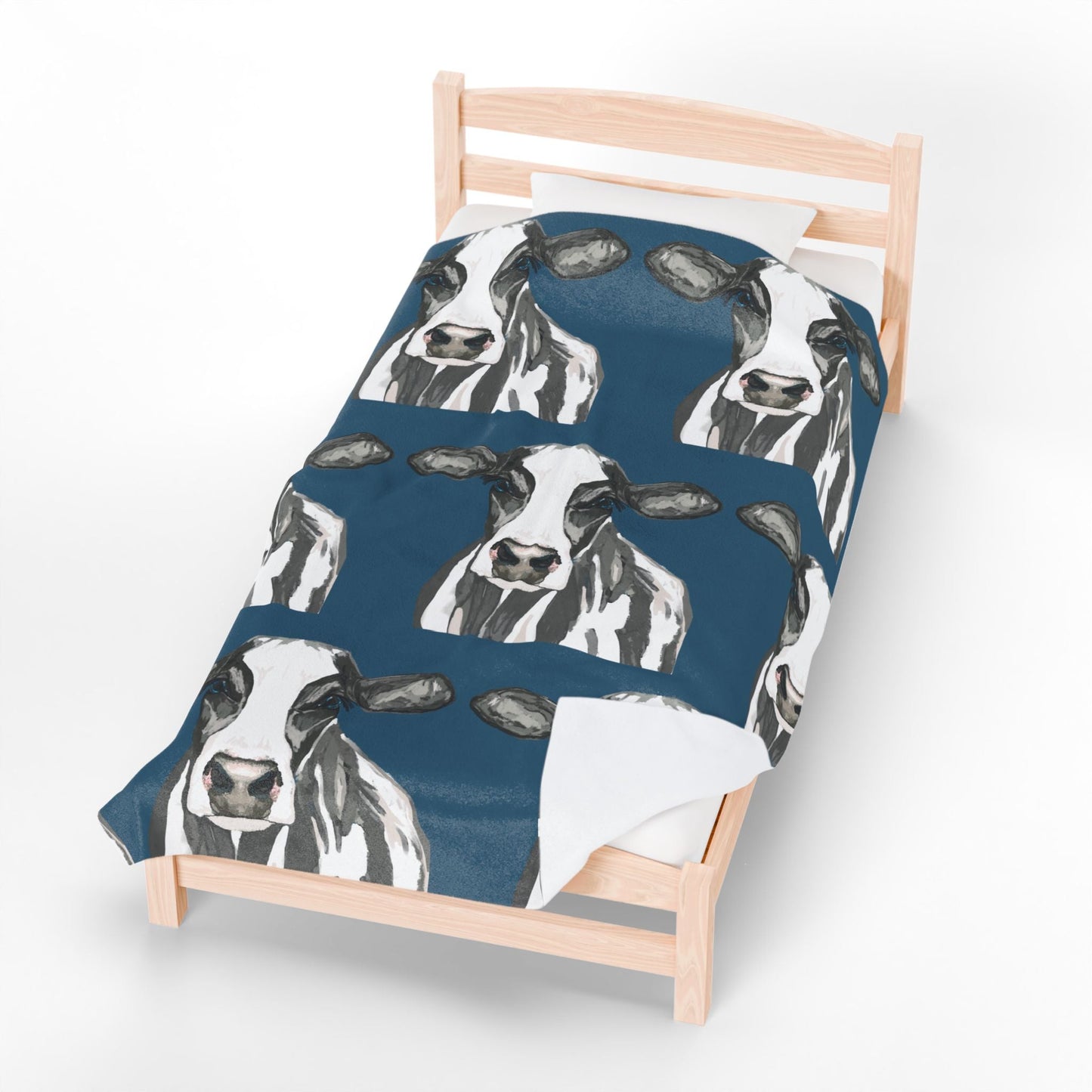 Farmhouse Cow Velveteen Plush Blanket - Home Decor & Gift Giving - Blue Cava