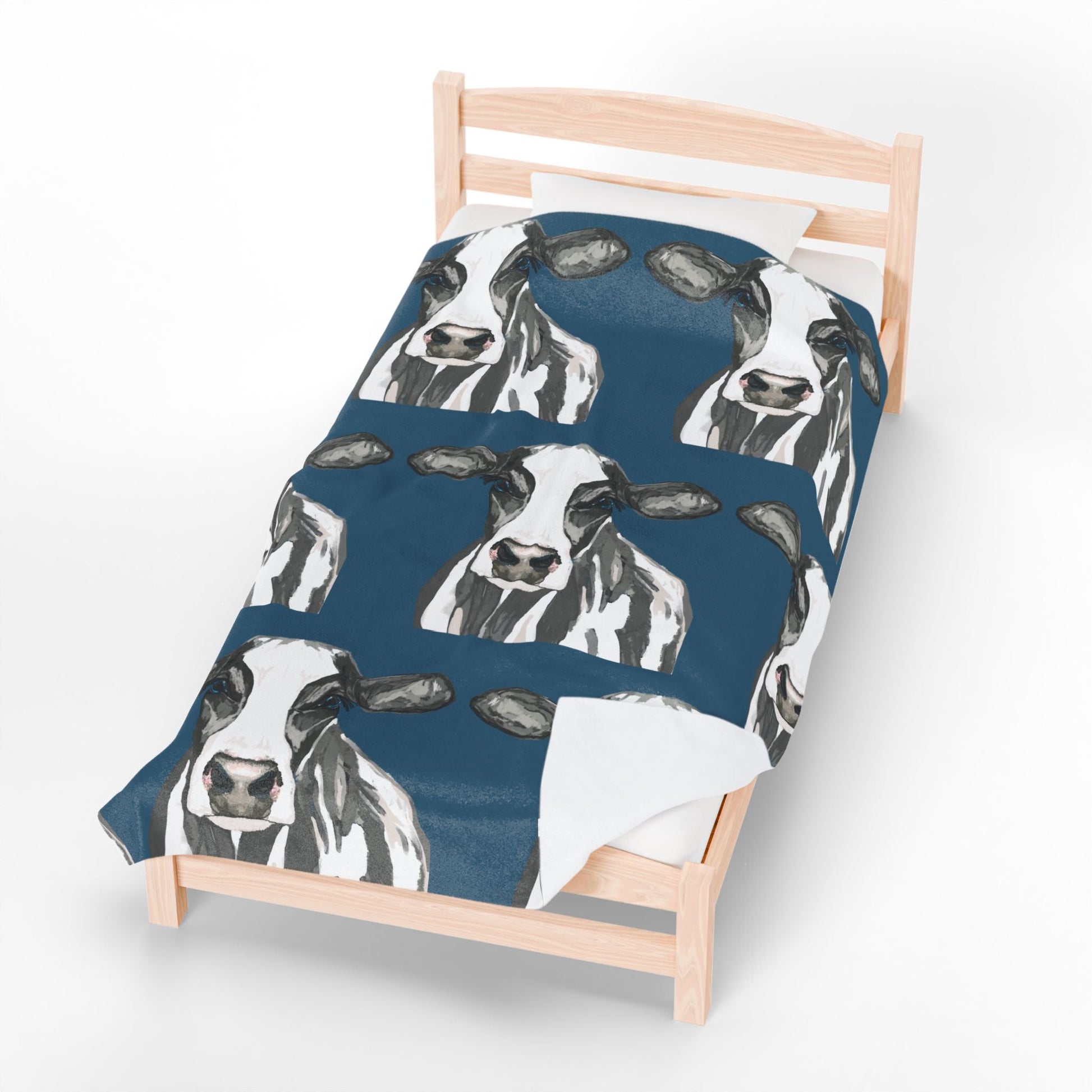 Farmhouse Cow Velveteen Plush Blanket - Home Decor & Gift Giving - Blue Cava