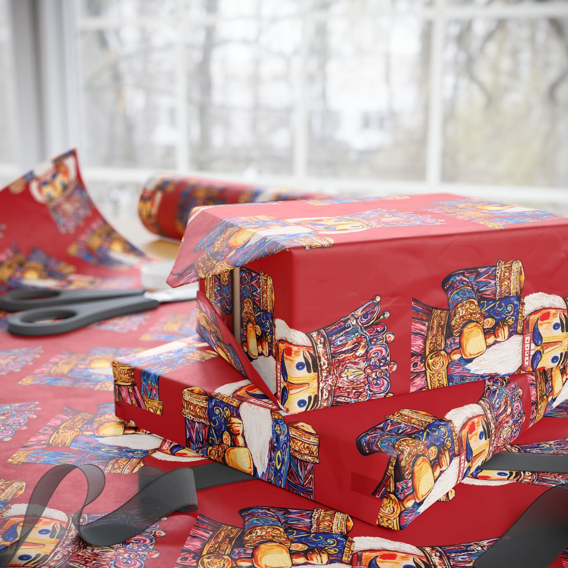 Festive Christmas Nutcracker Wrapping Papers, Holiday Wrapping Eco - Friendly - Blue Cava