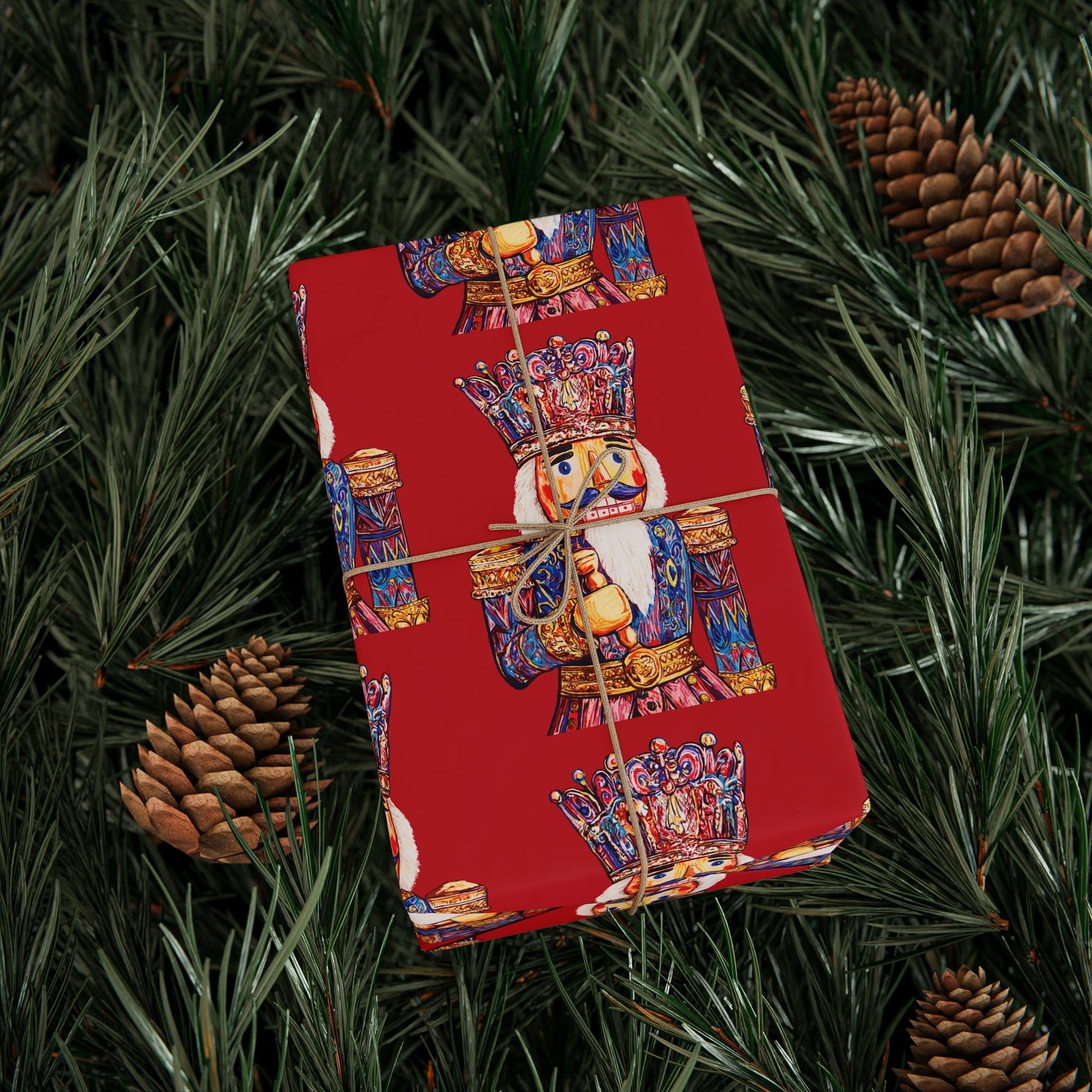 Festive Christmas Nutcracker Wrapping Papers, Holiday Wrapping Eco - Friendly - Blue Cava