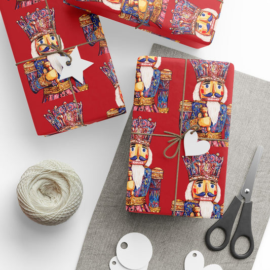 Festive Christmas Nutcracker Wrapping Papers, Holiday Wrapping Eco - Friendly - Blue Cava