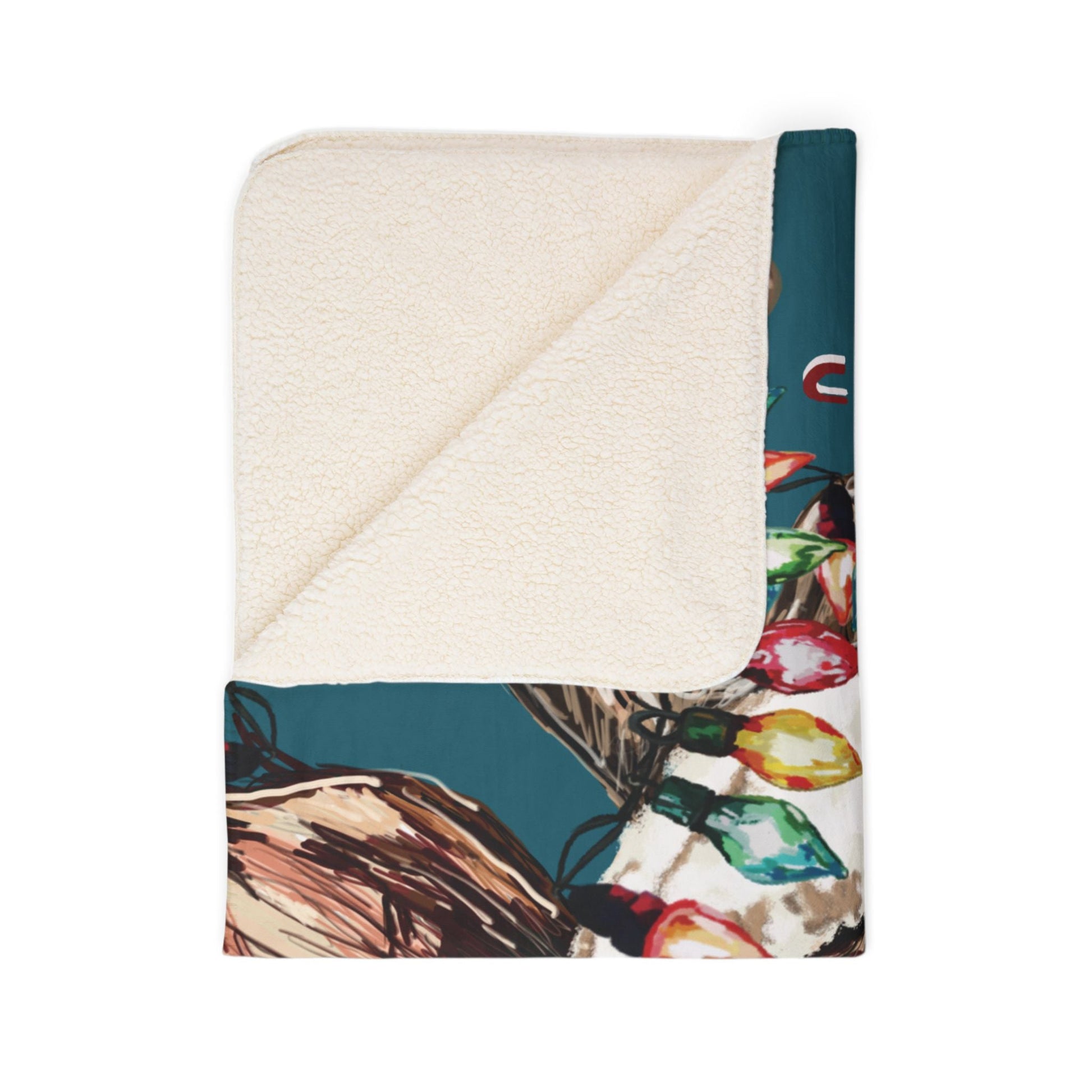 Festive Christmas Reindeer Fleece Sherpa Blanket - Blue Cava