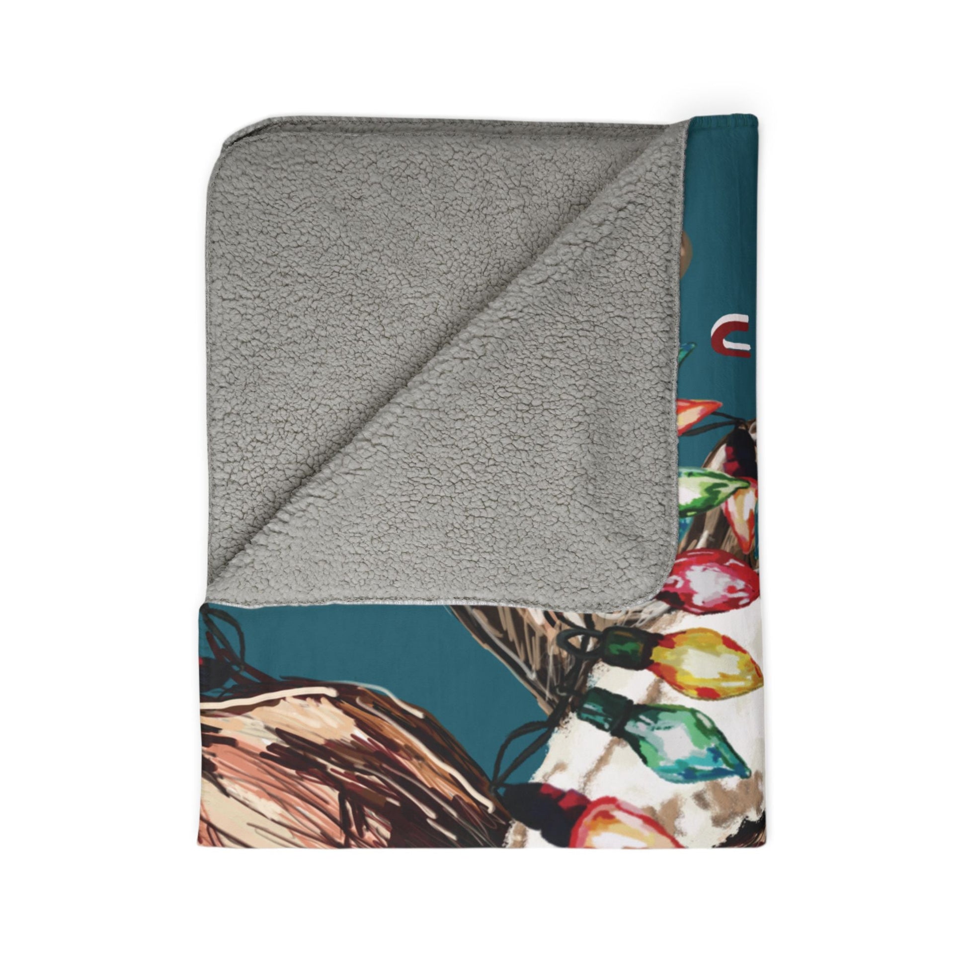 Festive Christmas Reindeer Fleece Sherpa Blanket - Blue Cava