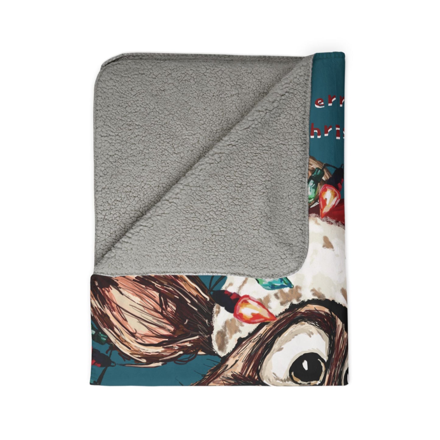 Festive Christmas Reindeer Fleece Sherpa Blanket - Blue Cava