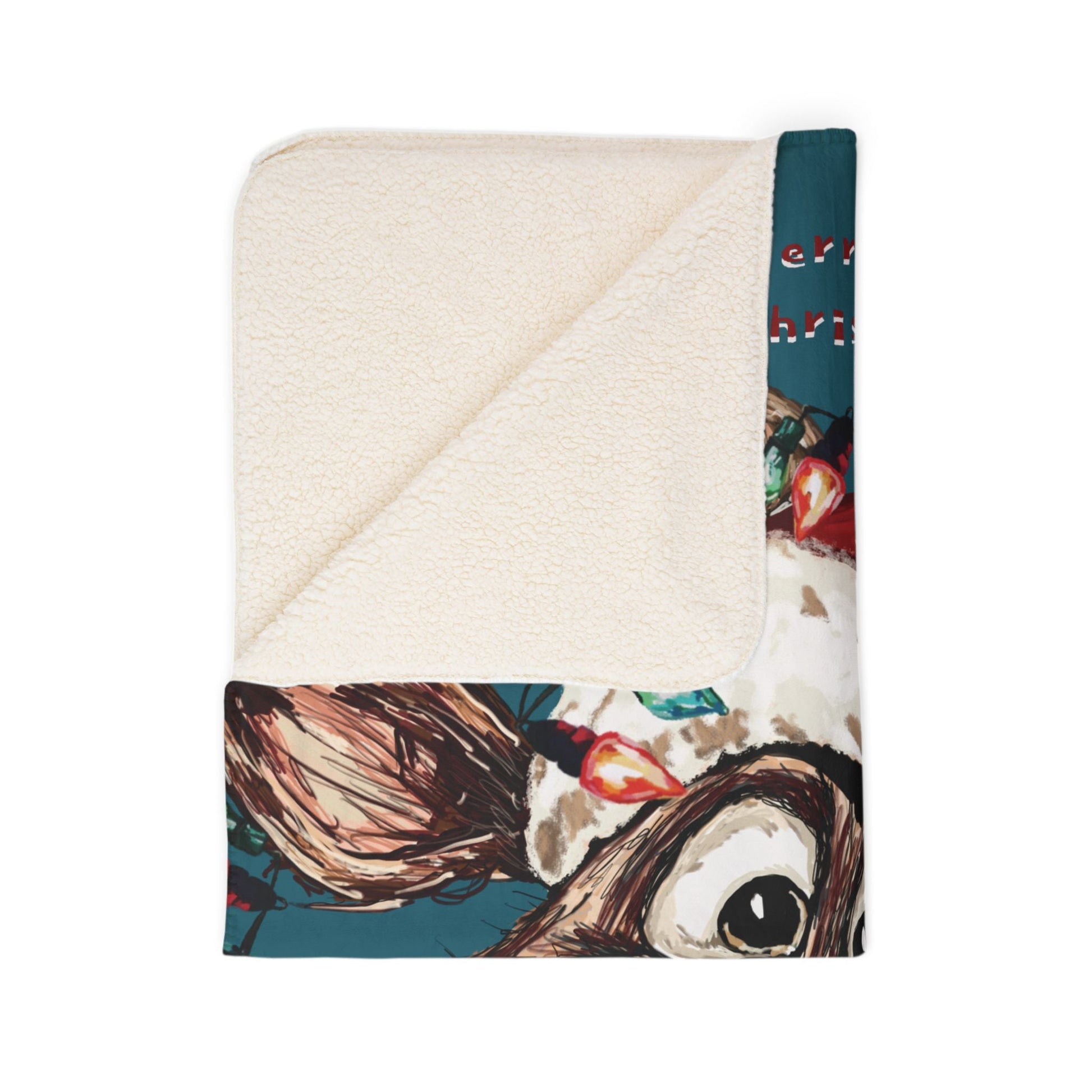 Festive Christmas Reindeer Fleece Sherpa Blanket - Blue Cava