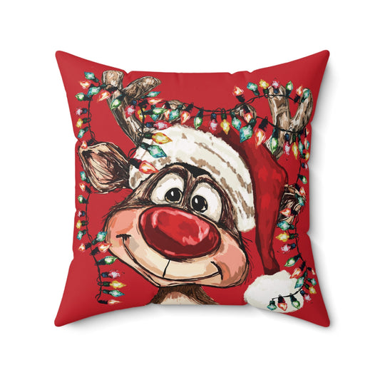 Festive Christmas Reindeer Throw Pillow, Holiday Accent, Festive Home Decor - Blue Cava