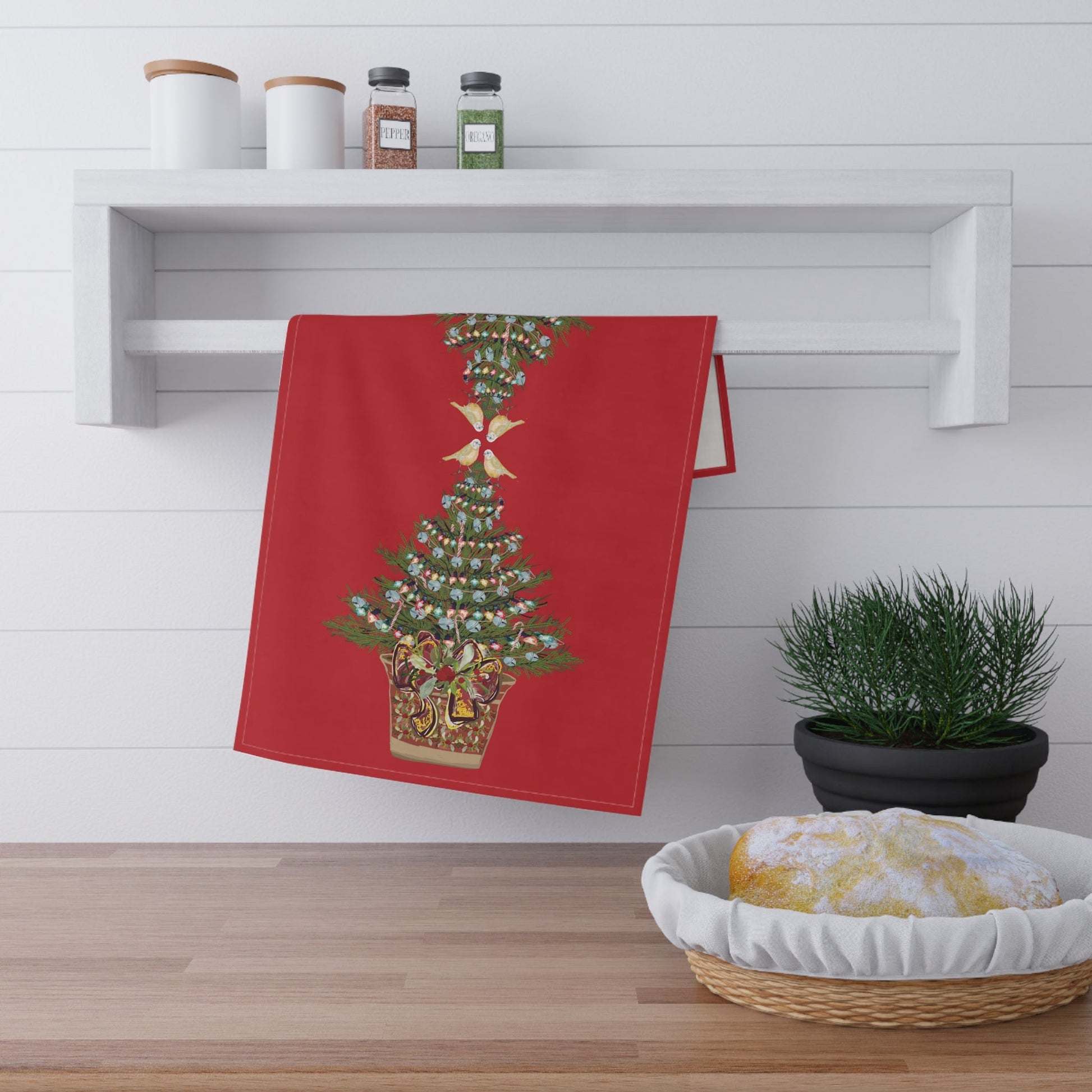Festive Christmas Tree Tea Towels, Christmas Kitchen Decor, Holiday Decor, Seasonal Linens - Blue Cava