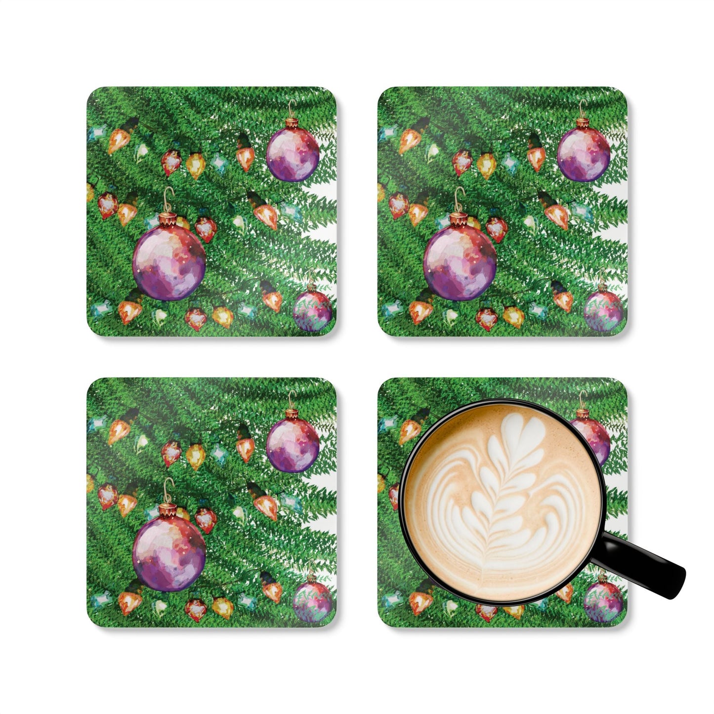 Festive Corkwood Coaster Set, Eco - Friendly Coasters - Blue Cava