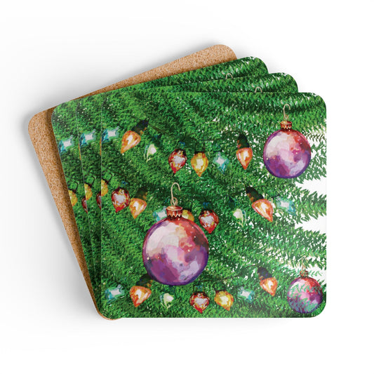 Festive Corkwood Coaster Set, Eco - Friendly Coasters - Blue Cava