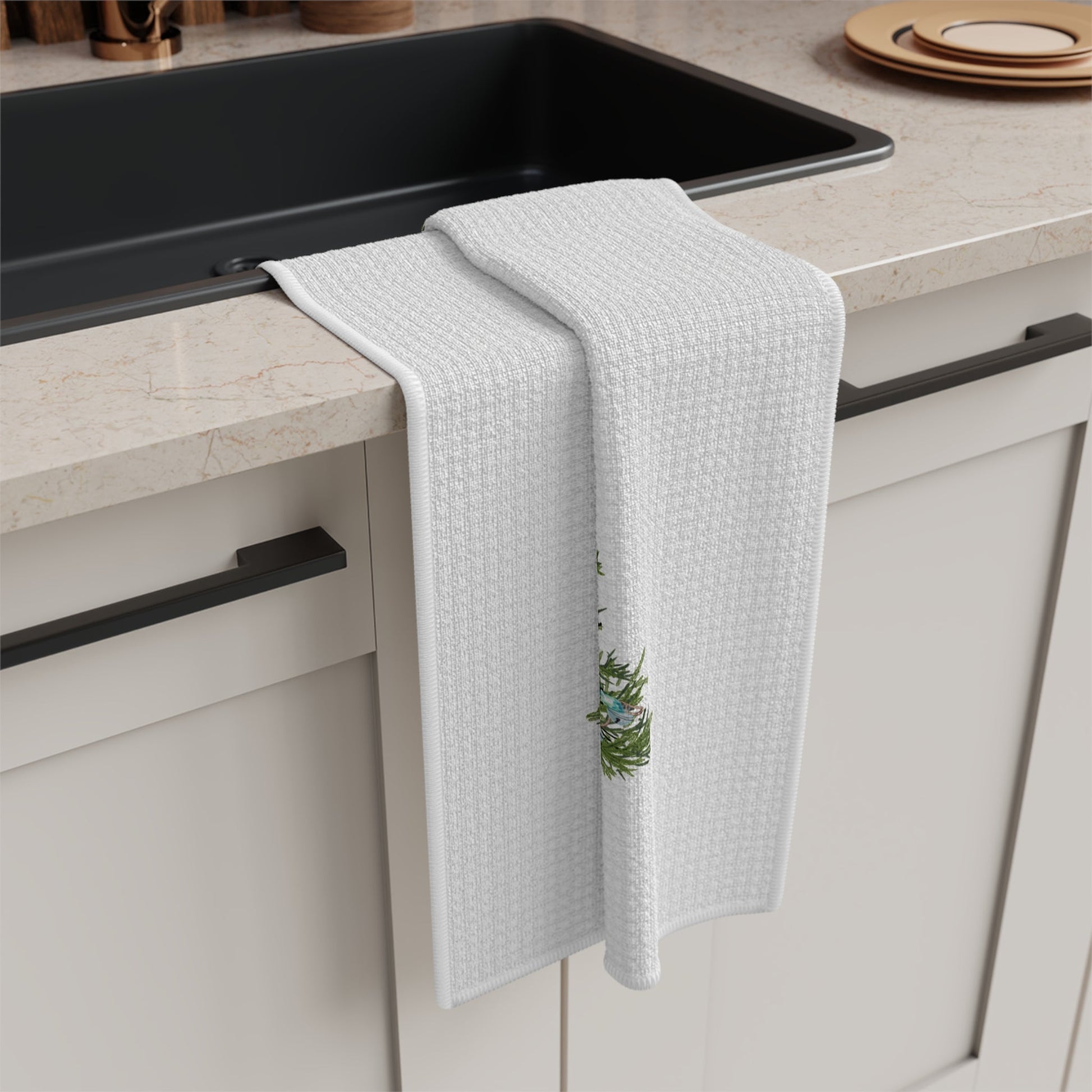 Festive Holiday Microfiber Waffle Towel, Christmas Kitchen Decor - Blue Cava