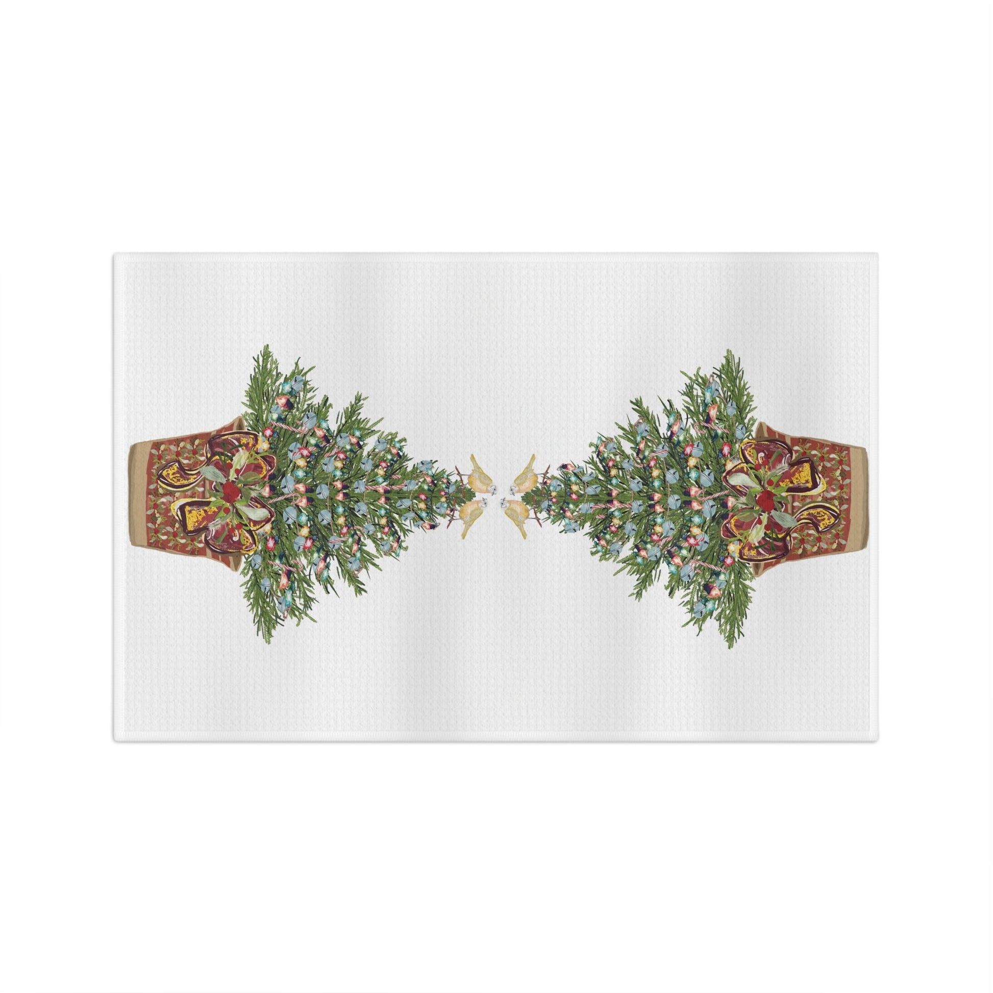 Festive Holiday Microfiber Waffle Towel, Christmas Kitchen Decor - Blue Cava