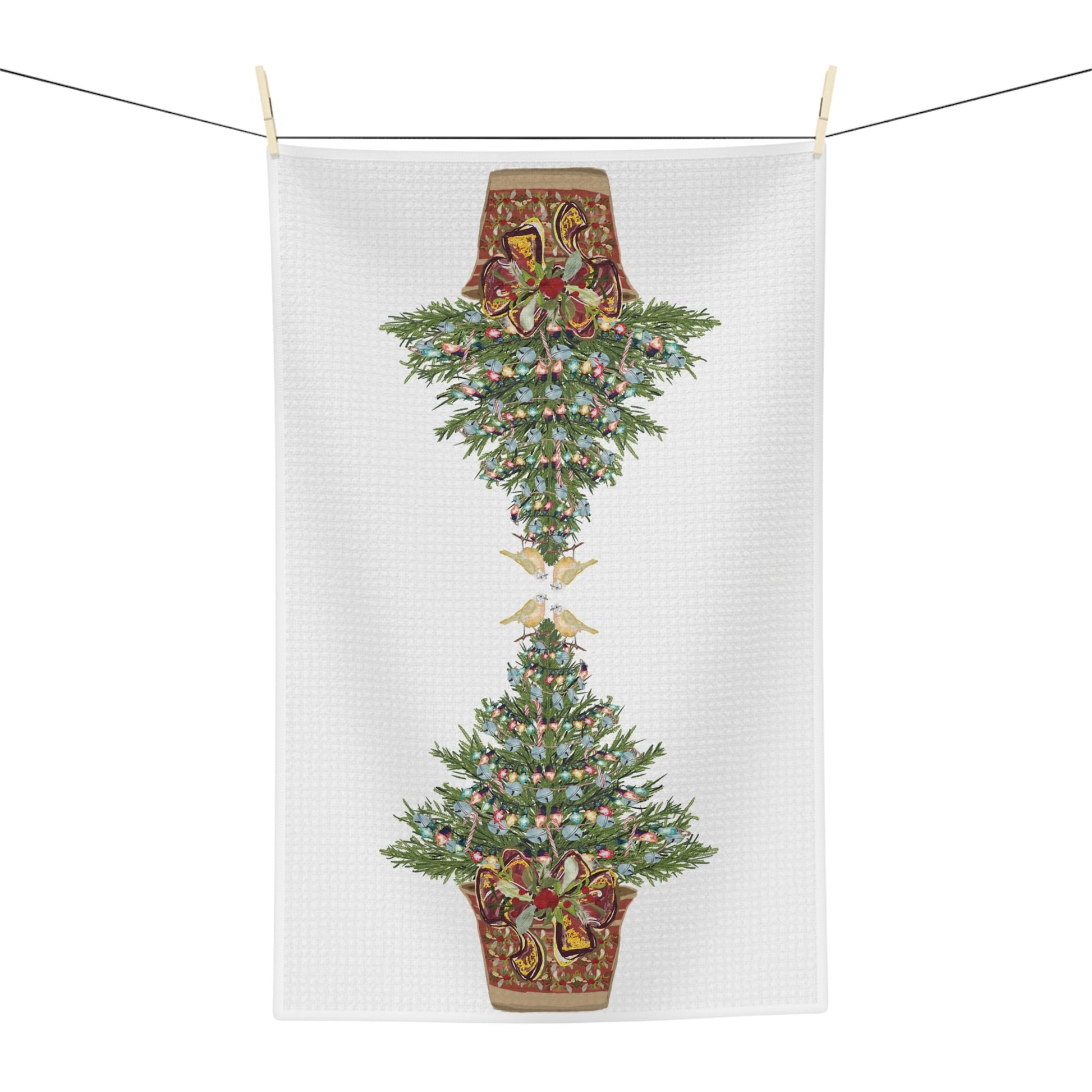 Festive Holiday Microfiber Waffle Towel, Christmas Kitchen Decor - Blue Cava