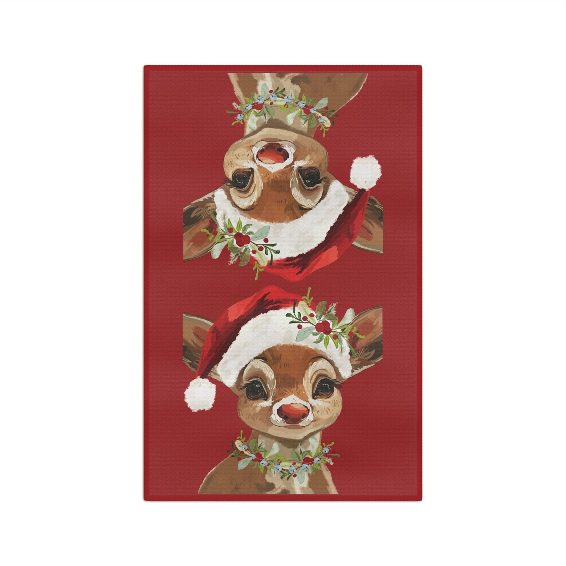 Festive Reindeer “Cinnamon” Microfiber Waffle Kitchen Towel - Blue Cava