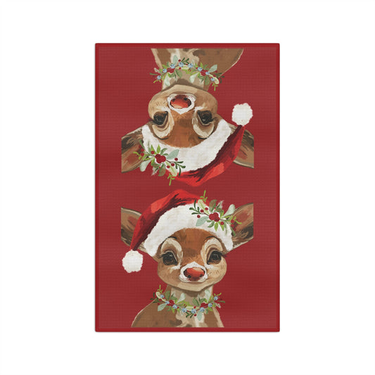 Festive Reindeer “Cinnamon” Microfiber Waffle Kitchen Towel - Blue Cava