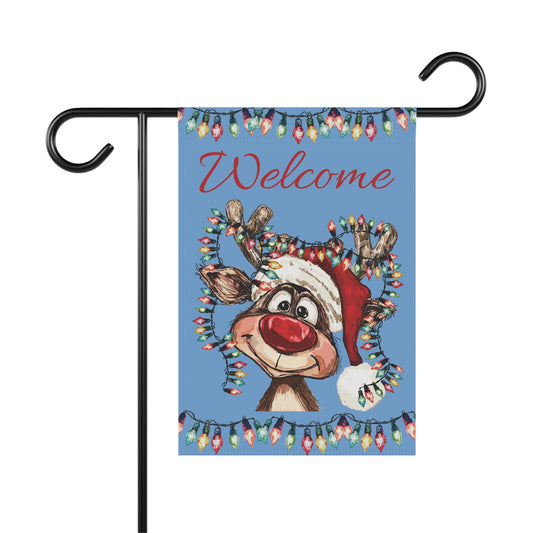 Festive Reindeer Garden Flag, Seasonal Home Decoration, Reindeer Garden Flag - Blue Cava