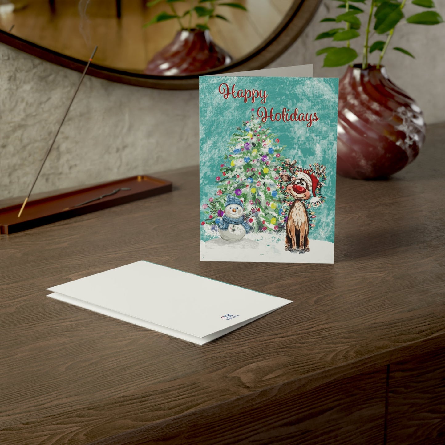 Festive Reindeer Greeting Cards - Christmas Cards, Seasonal Greetings - Blue Cava