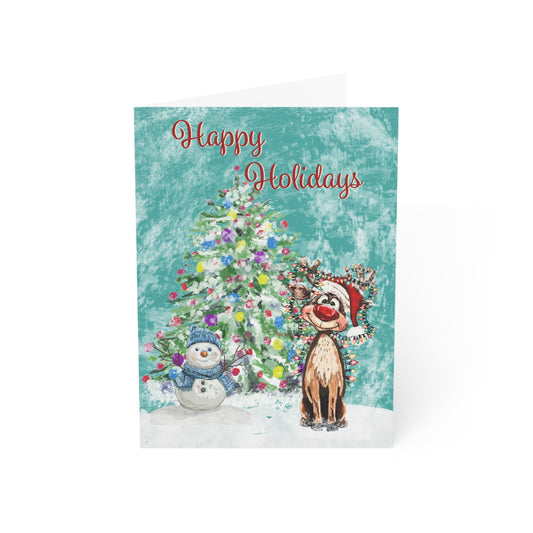 Festive Reindeer Greeting Cards - Christmas Cards, Seasonal Greetings - Blue Cava