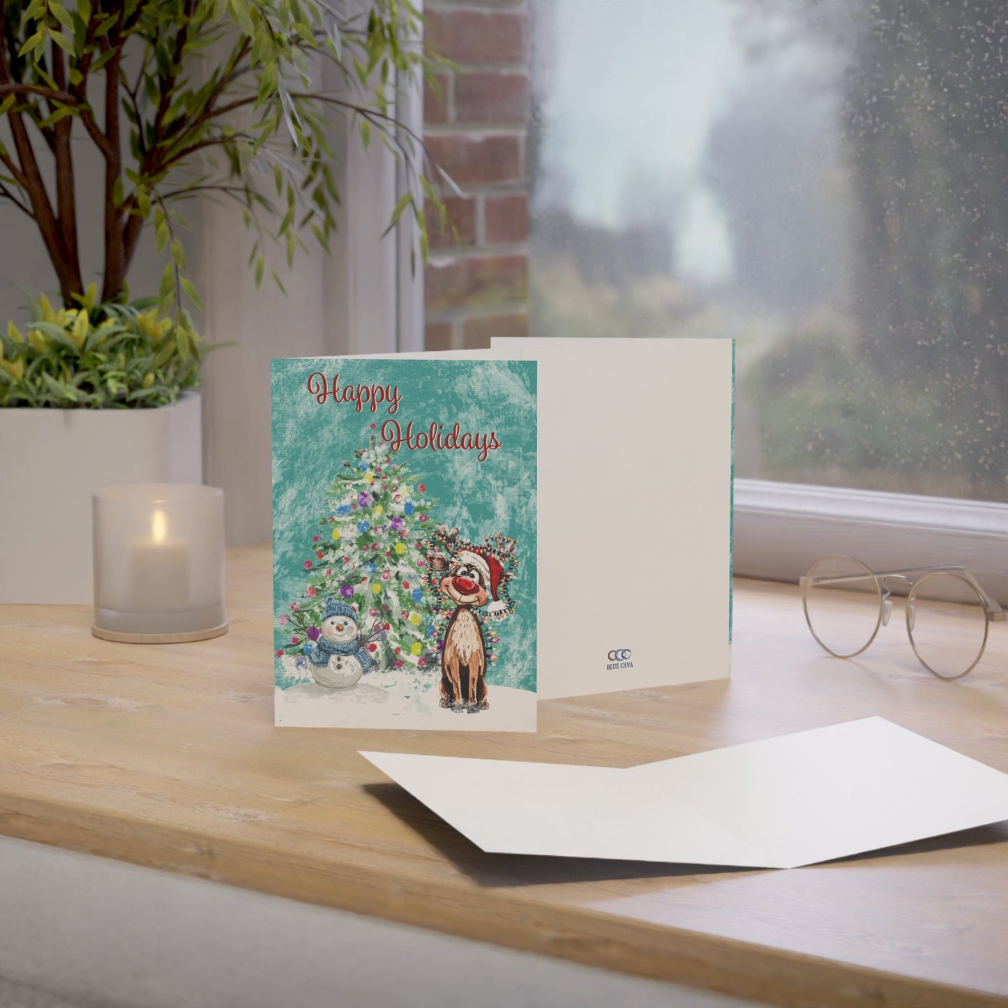 Festive Reindeer Greeting Cards - Christmas Cards, Seasonal Greetings - Blue Cava