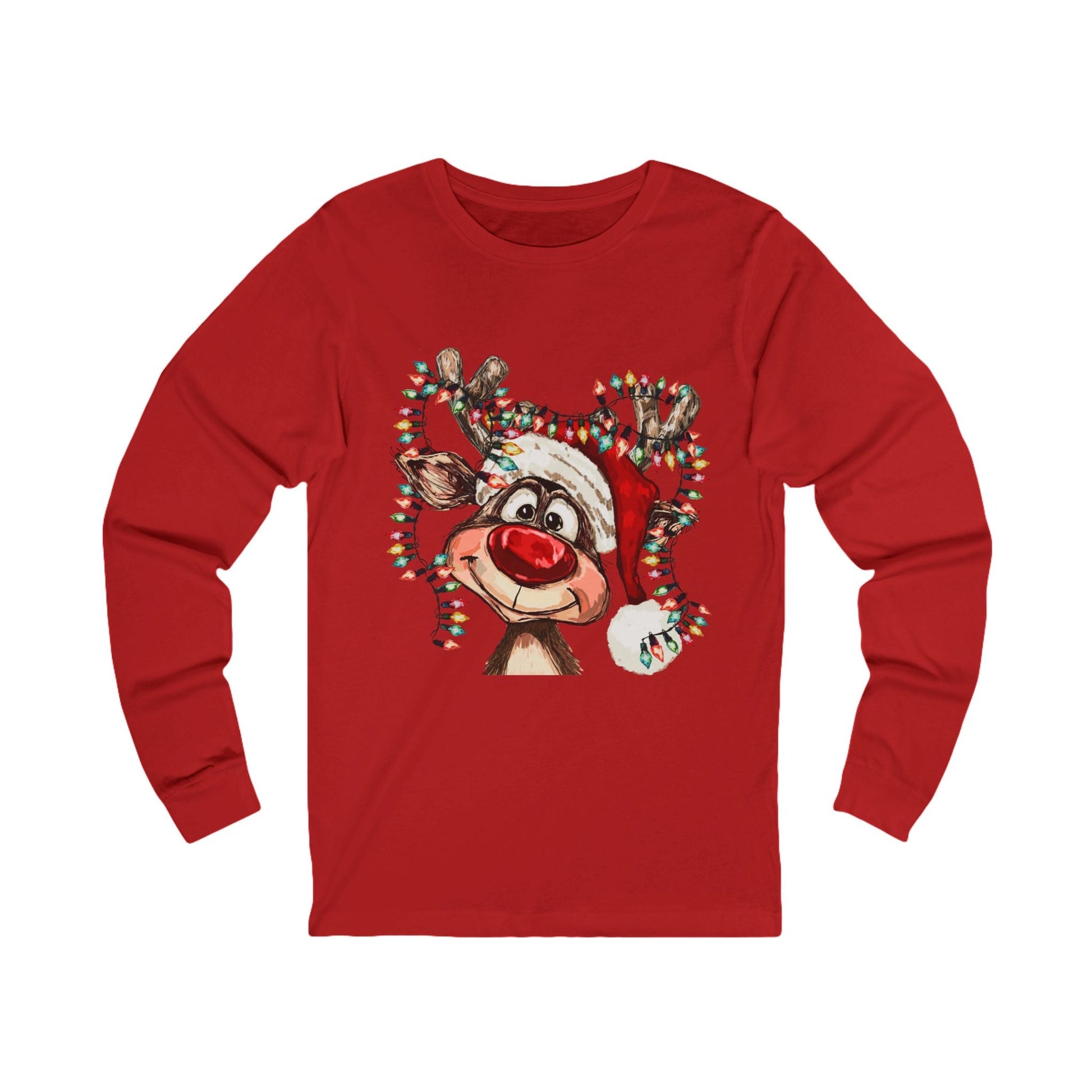 Festive Reindeer Holiday Long Sleeve Tee: Perfect for Christmas Season - Blue Cava