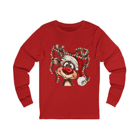 Festive Reindeer Holiday Long Sleeve Tee: Perfect for Christmas Season - Blue Cava
