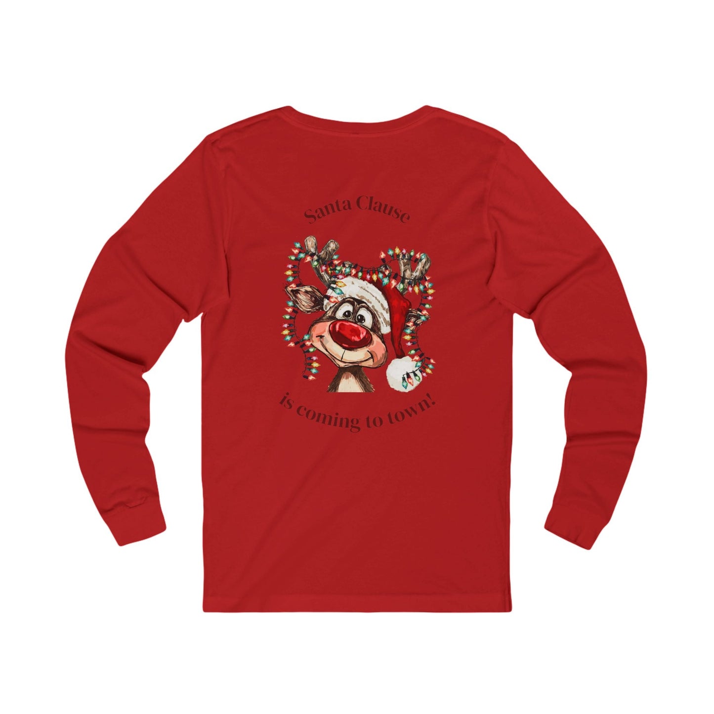 Festive Reindeer Holiday Long Sleeve Tee: Perfect for Christmas Season - Blue Cava