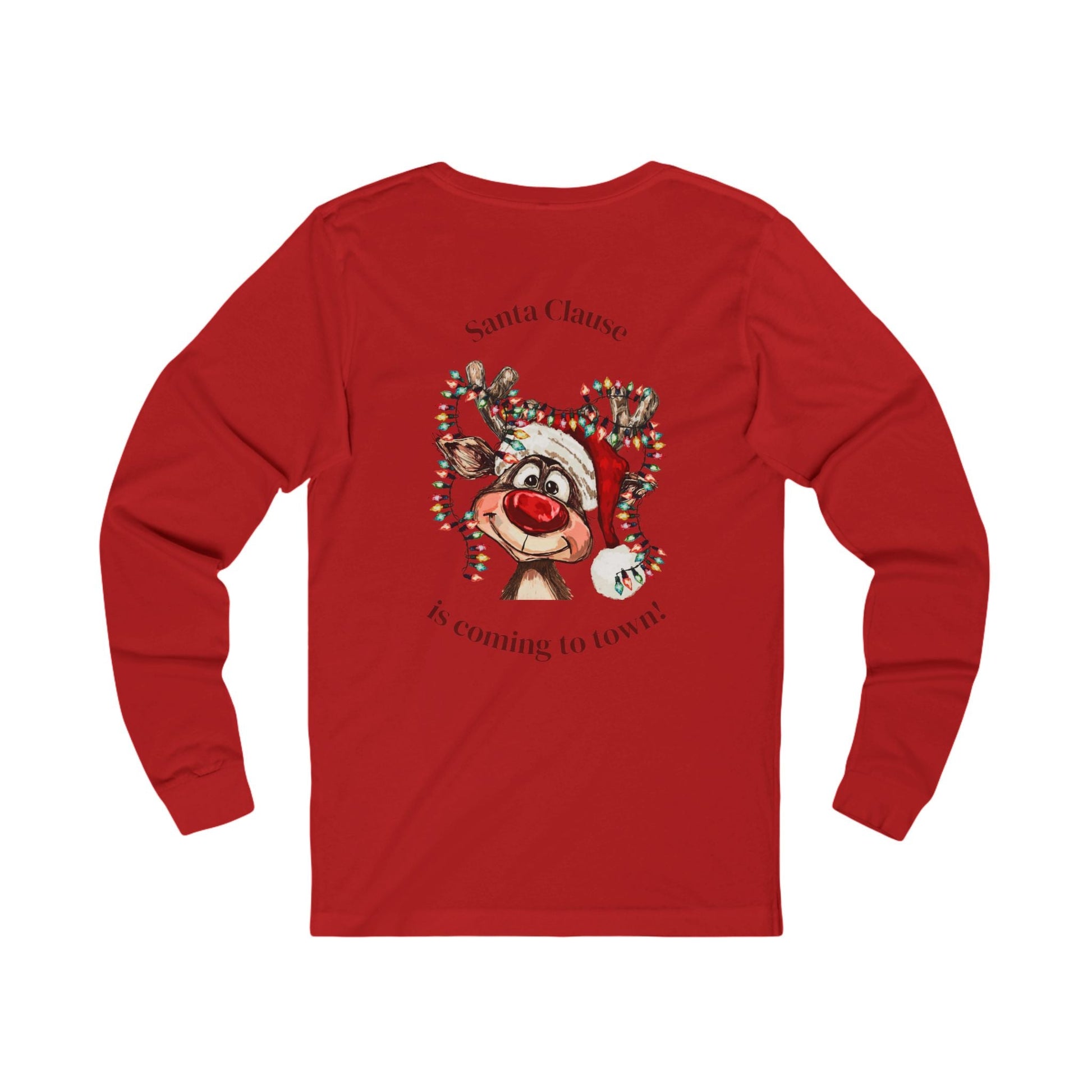 Festive Reindeer Holiday Long Sleeve Tee: Perfect for Christmas Season - Blue Cava