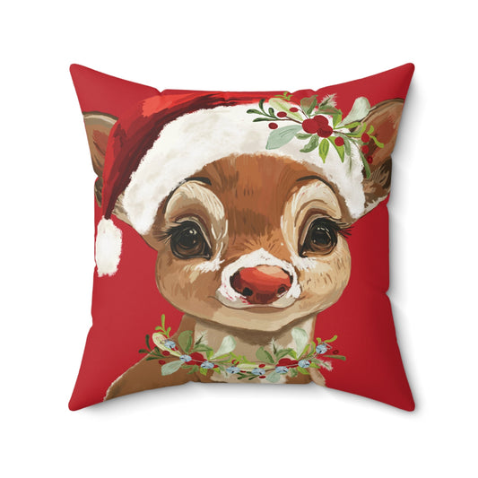 Festive Reindeer Holiday Pillow | Cute Reindeer Decor, Holiday Home Decor, Christmas Home Accent Pillow - Blue Cava