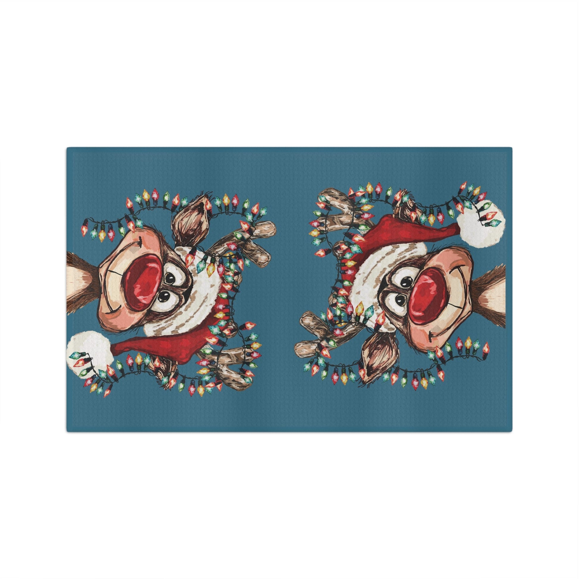 Festive Reindeer Microfiber Waffle Kitchen Towel - Blue Cava
