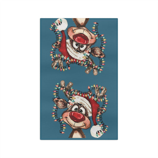 Festive Reindeer Microfiber Waffle Kitchen Towel - Blue Cava
