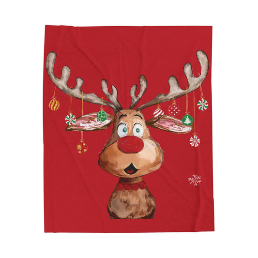 Festive Reindeer Plush Blanket | Cozy Holiday Decor - Blue Cava