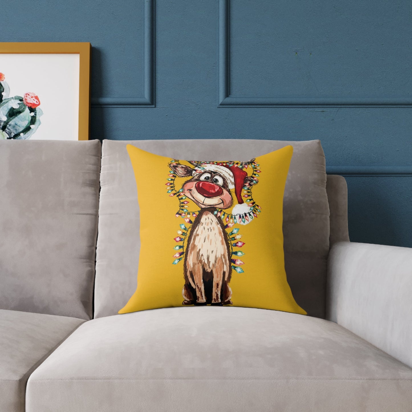 Festive Reindeer Throw Pillow - Christmas Home Decor, Holiday Accents - Blue Cava