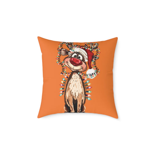 Festive Reindeer Throw Pillow - Christmas Home Decor, Holiday Accents - Blue Cava