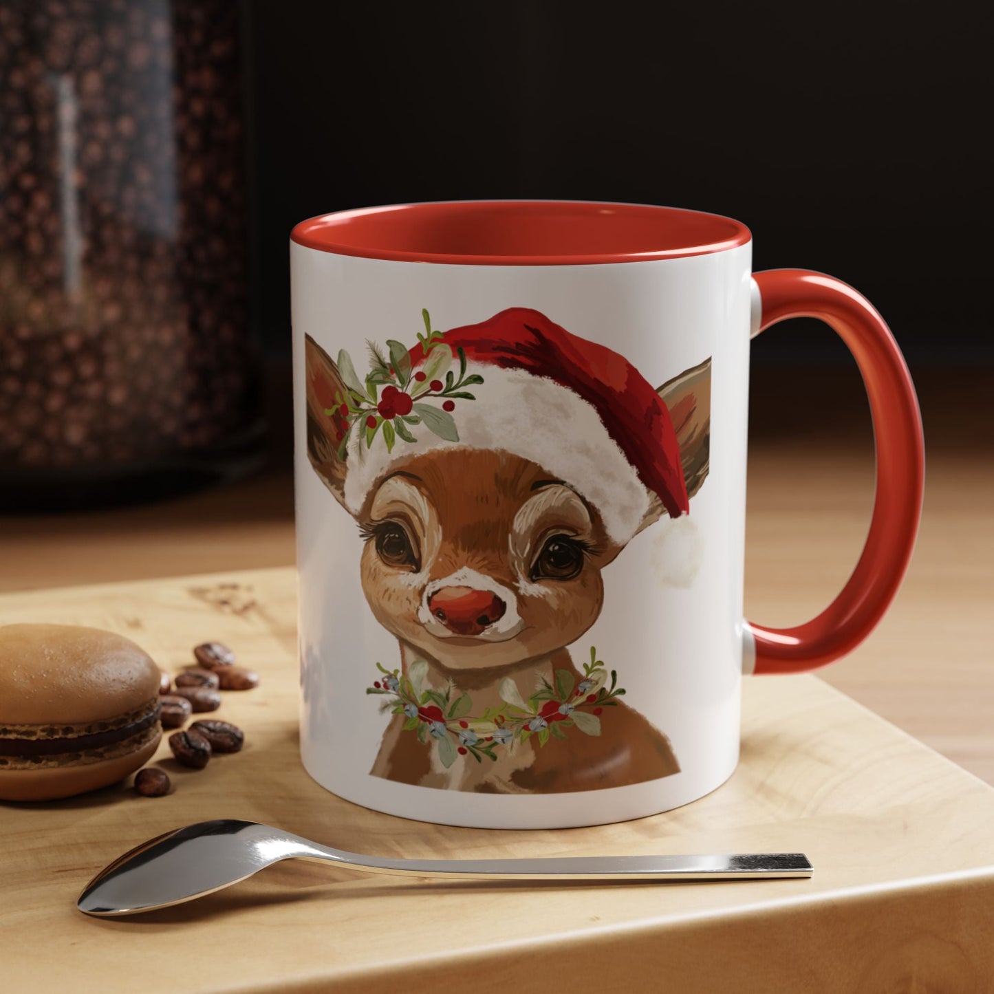 Festive Reindeer Two Tone Ceramic Mug - Holiday Mug - Blue Cava