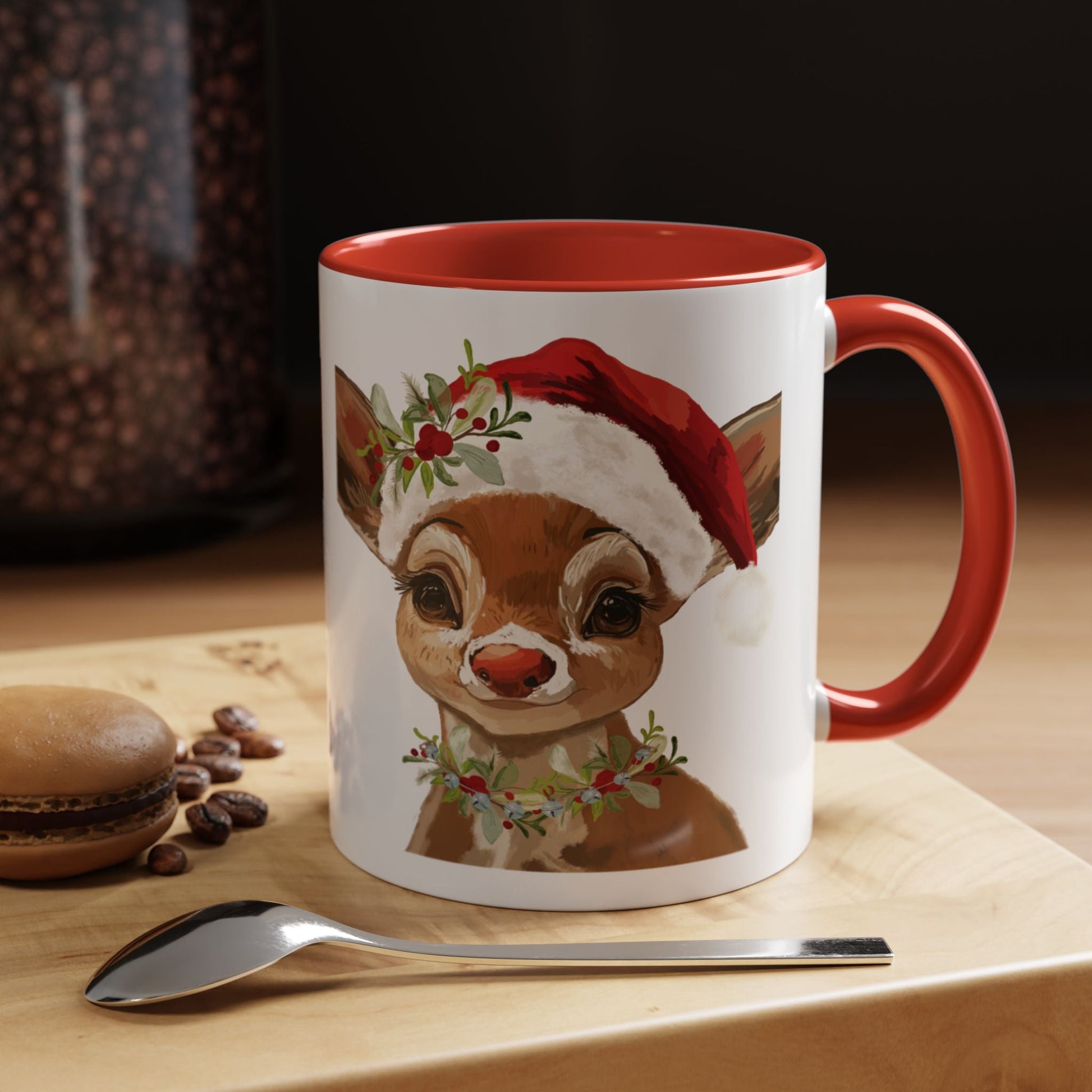 Festive Reindeer Two Tone Ceramic Mug - Holiday Mug - Blue Cava