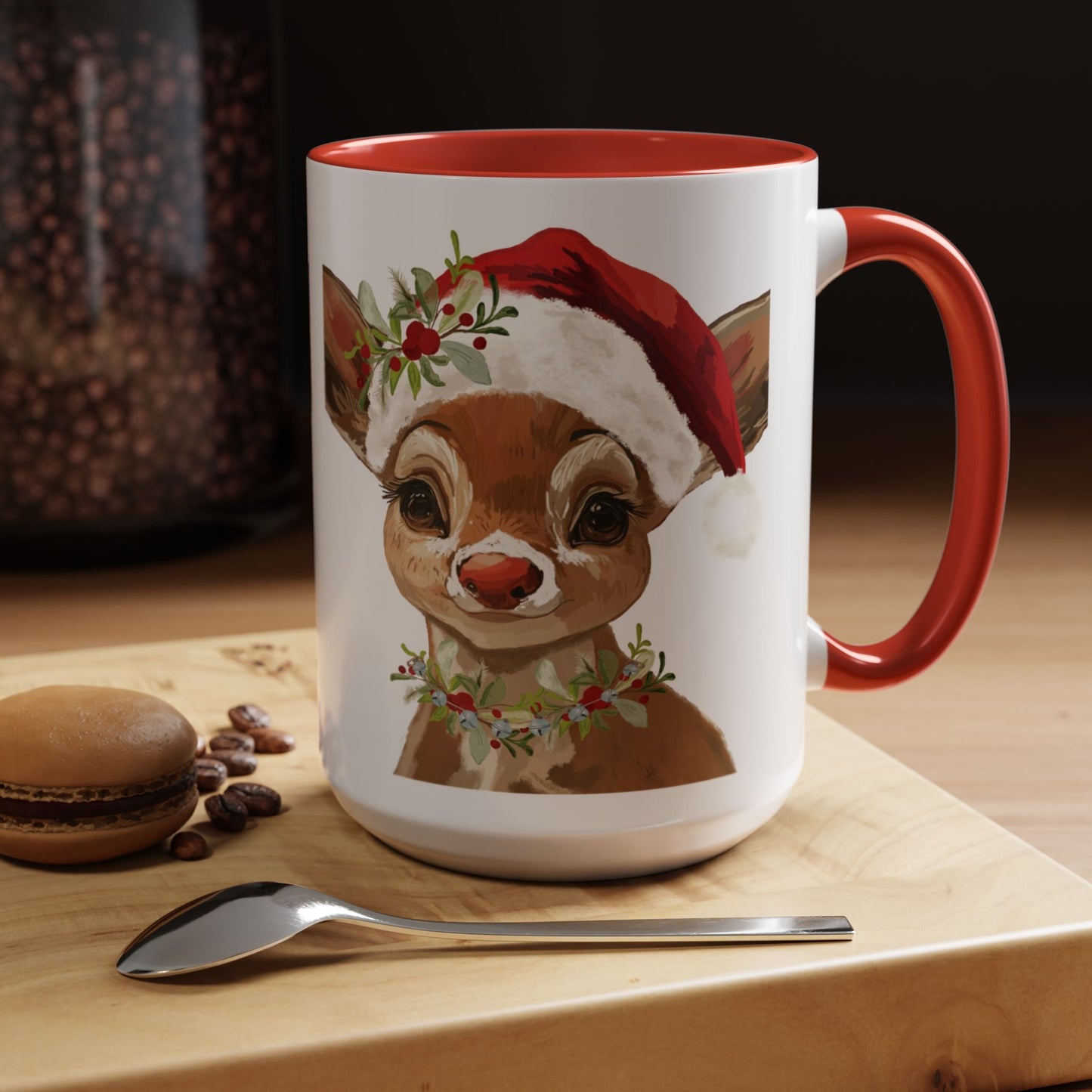 Festive Reindeer Two Tone Ceramic Mug - Holiday Mug - Blue Cava