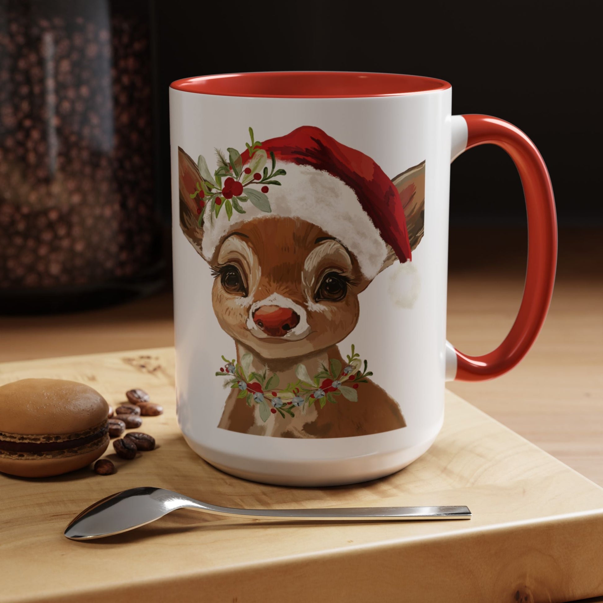 Festive Reindeer Two Tone Ceramic Mug - Holiday Mug - Blue Cava