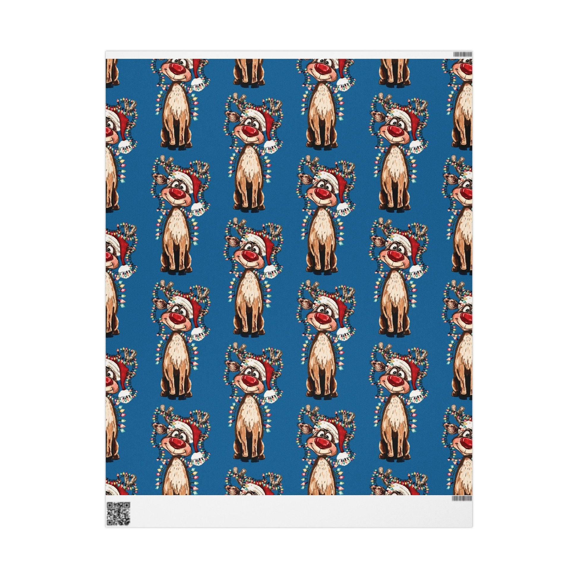Festive Reindeer Wrapping Paper, Christmas Gift Wrap, Eco - Friendly - Blue Cava