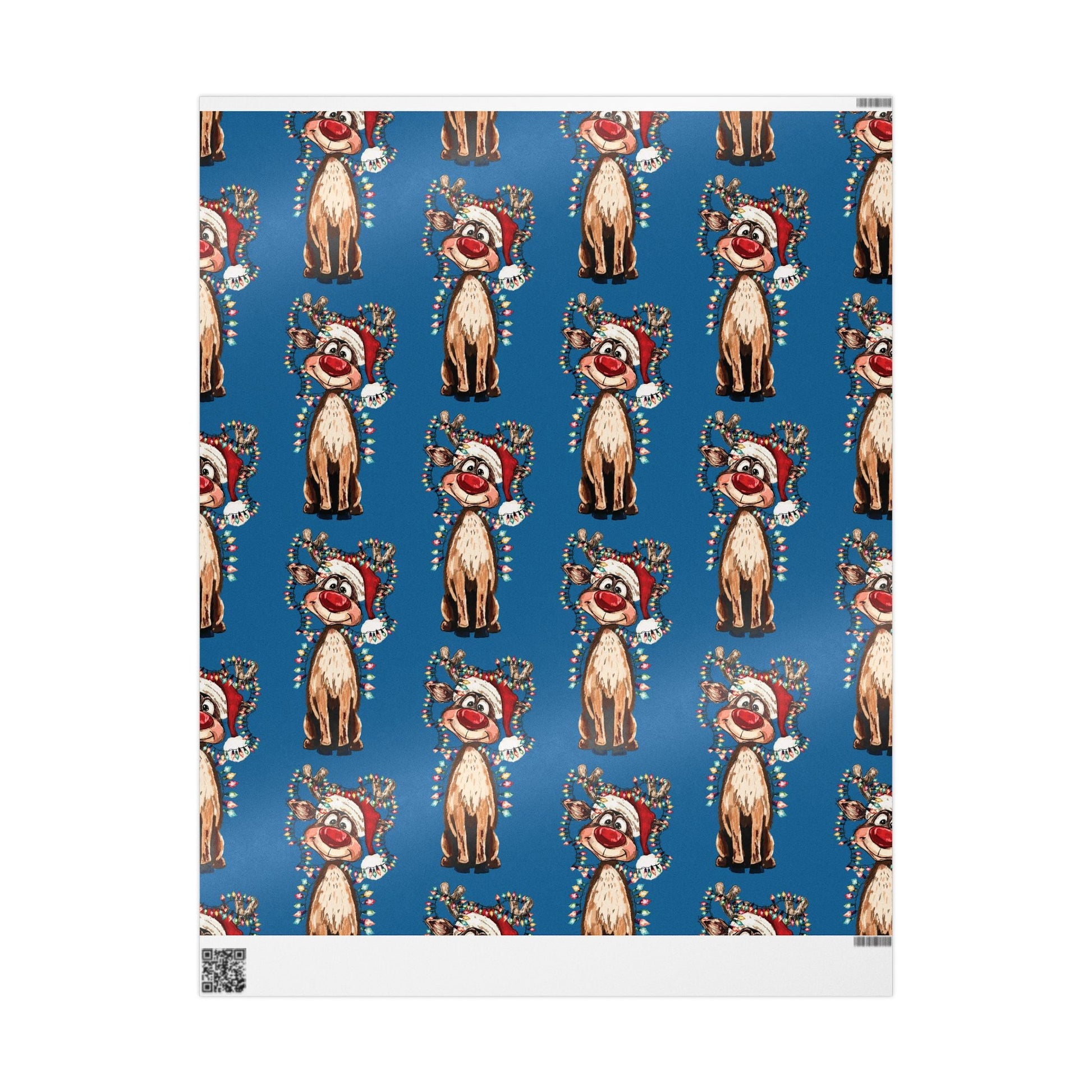 Festive Reindeer Wrapping Paper, Christmas Gift Wrap, Eco - Friendly - Blue Cava