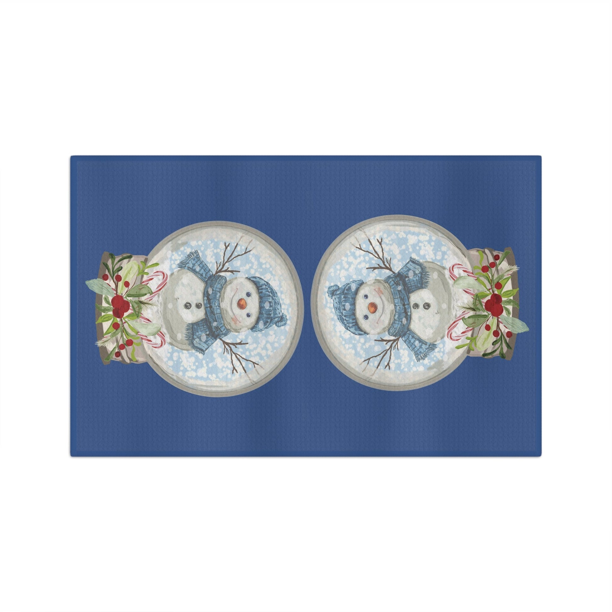 Festive Snowman Snow Globe Microfiber Waffle Towel, Holiday Kitchen Decor, Christmas Gift - Blue Cava