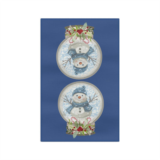 Festive Snowman Snow Globe Microfiber Waffle Towel, Holiday Kitchen Decor, Christmas Gift - Blue Cava