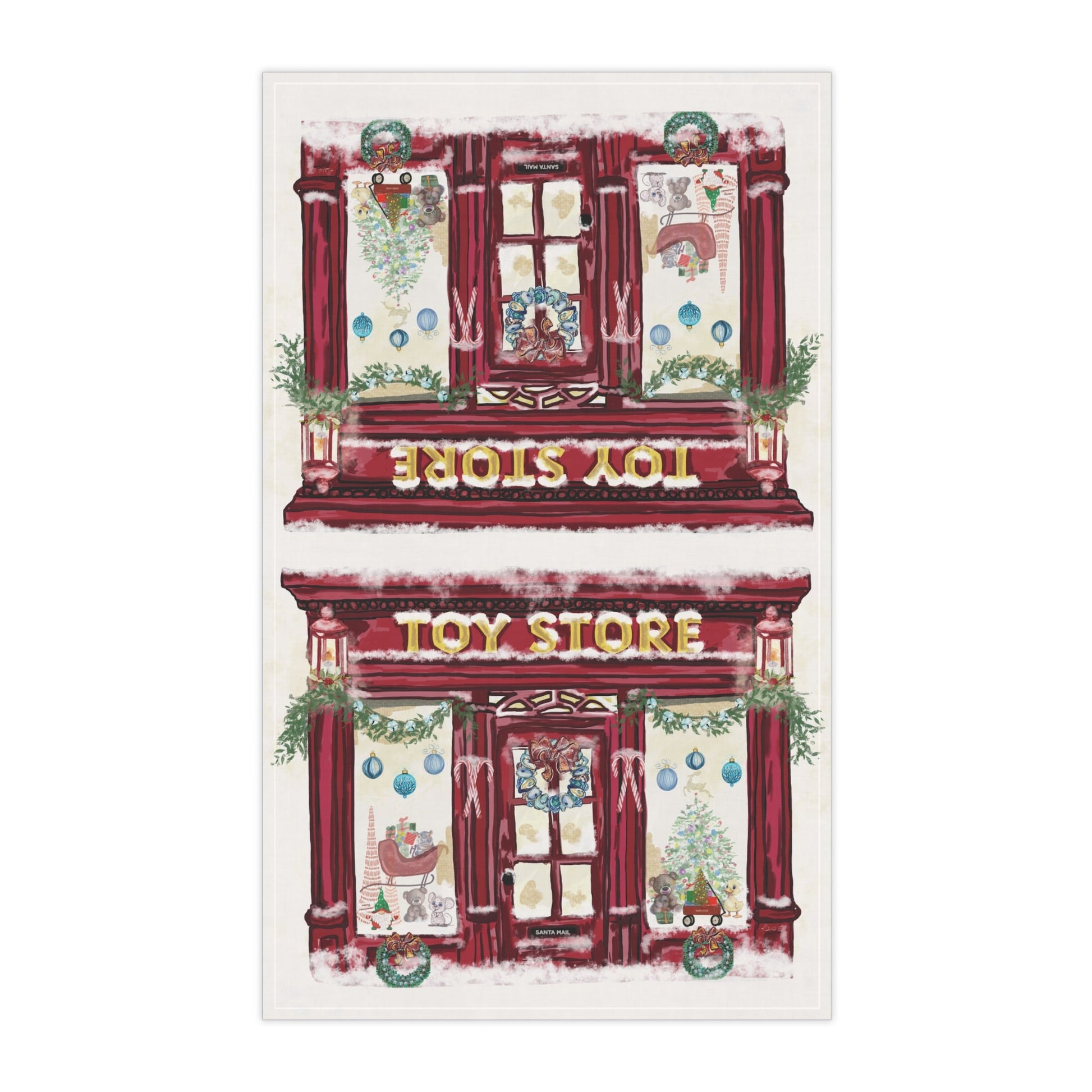Festive Toy Store Tea Towels | Holiday Kitchen Décor - Blue Cava