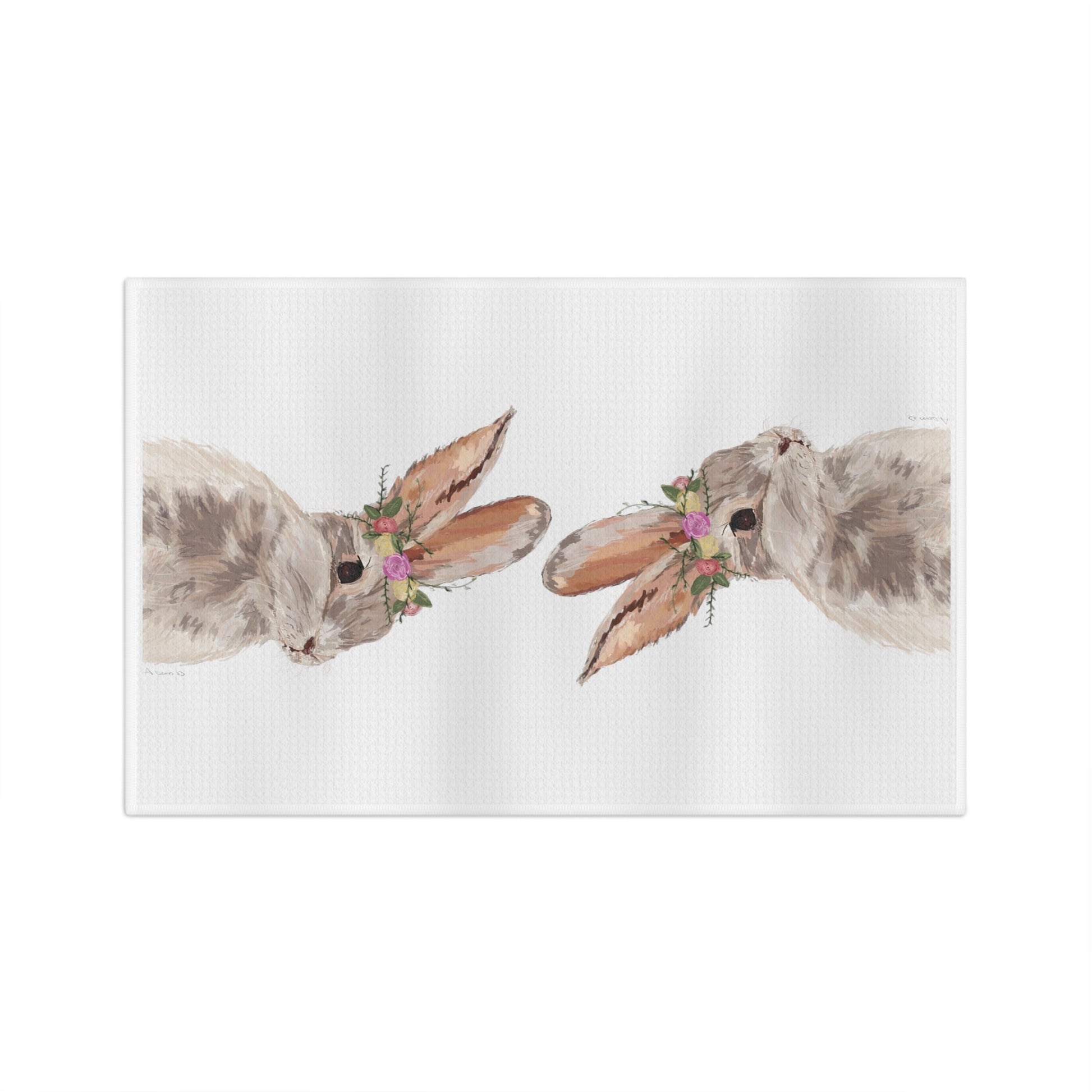 Floral Bunny Microfiber Waffle Towel - Blue Cava