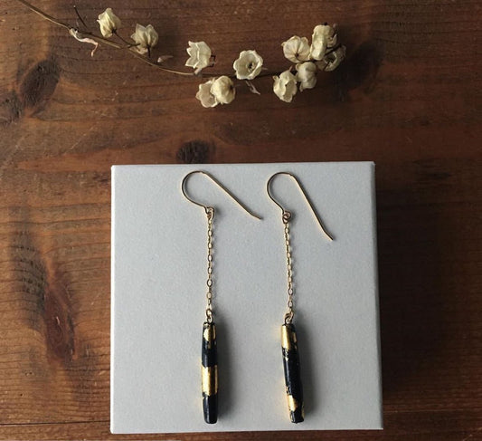 Gold Leaf Earrings - Hook and Luxe - Blue Cava