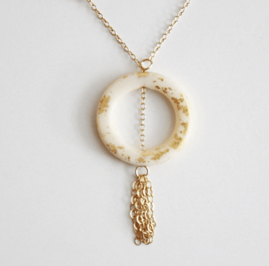 Gold Leaf Ring And Tassle Necklace - Blue Cava