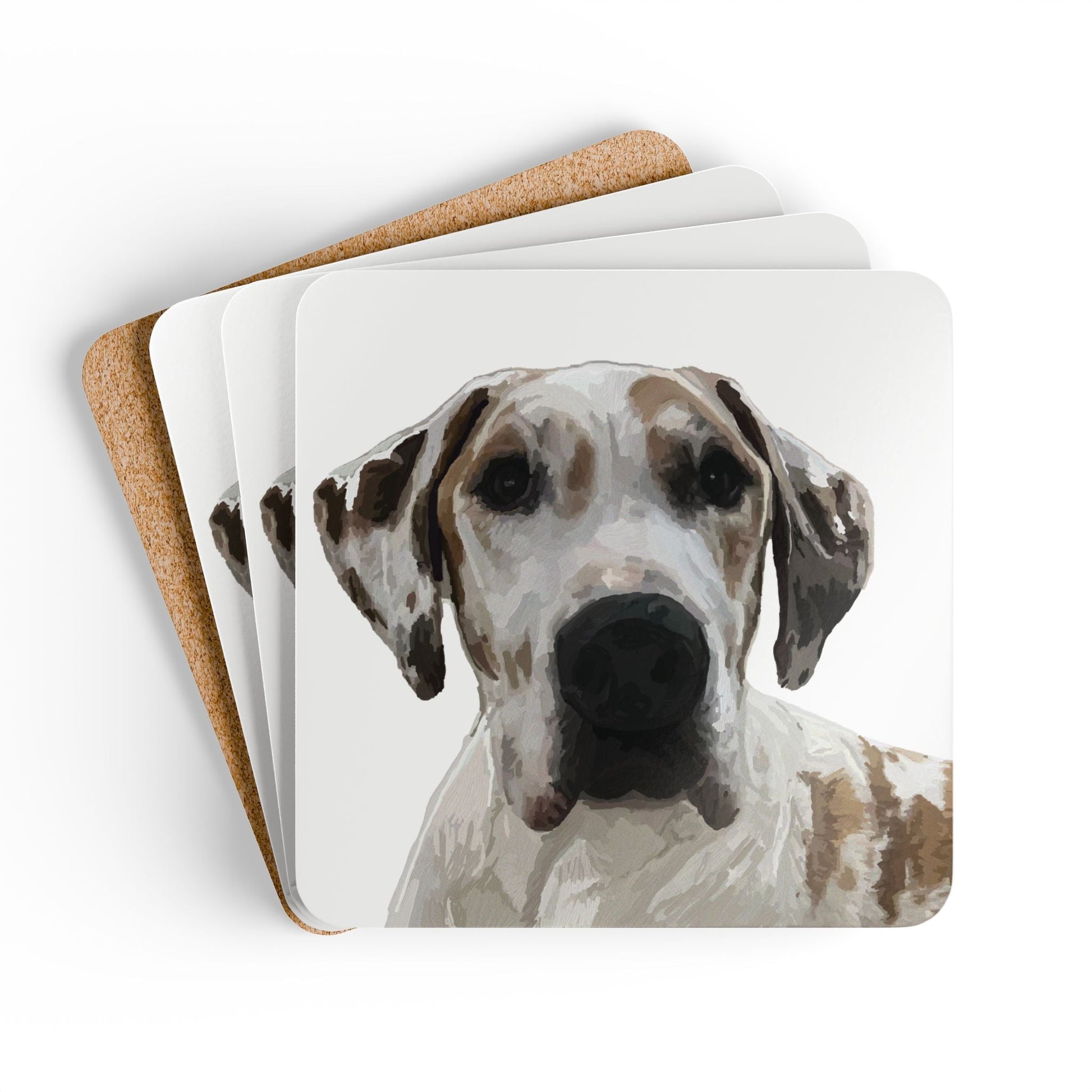Great Dane Cork Coaster Set - Rustic Pet Decor for Coffee and Drinks - Blue Cava